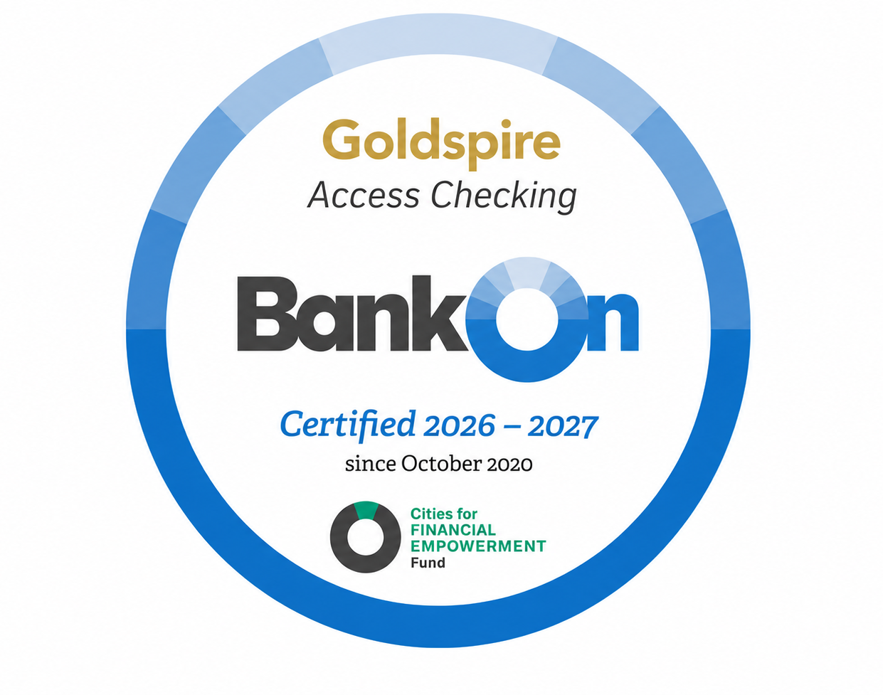 Bank On certification mark for accounts that meet national Bank On Standards.