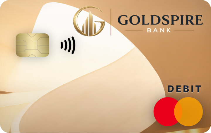 Goldspire Rewards Checking debit card, triptych platinum design