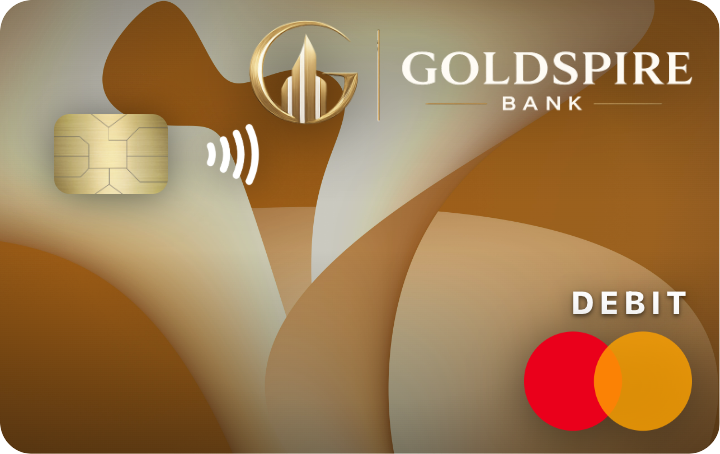 Goldspire Gold Checking debit card, emerald pinstripe design